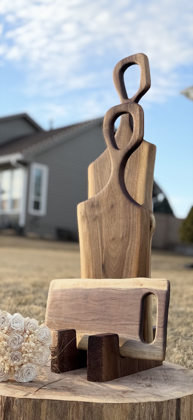 Set of three walnut cutting boards